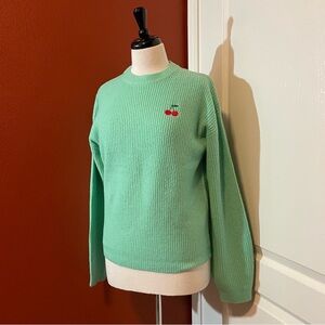 A New Day Women’s NWT Green Cherrie Fruit Pullover Ribbed Crewneck‎ Sweater